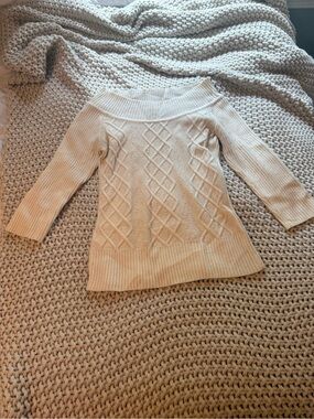 Arden B Cream Cable Off-Shoulder Knit Sweater